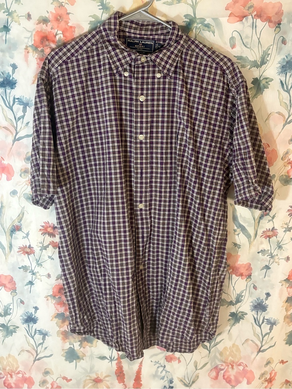 Vintage Ralph Lauren Purple Plaid Short-Sleeve Button-Down Shirt
